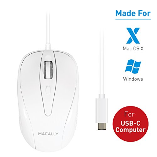 Macally UCTURBO 3 Button USB-C Wired Mouse for MacBook, MacBook Pro, white