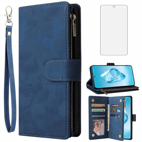 Coque OnePlus 12R 5G avec protège écran verre trempé et étui portefeuille cuir Asuwish