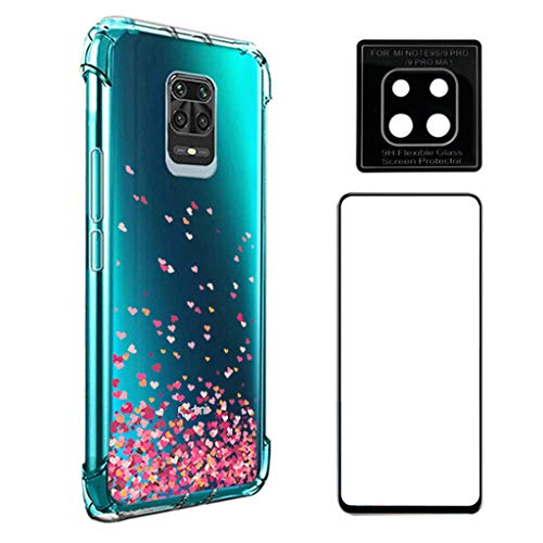Capinha Anti Queda Corações Xiaomi Redmi Note 9 Pro + Película 5D Nano + Película de Câmera