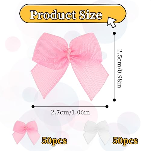 100 Stück Mini Satinschleifen für DIY Nähen Geschenkverpackung Hochzeit Geburtstag Weihnachten Scrapbooking (50 Rosa + 50 Weiß)