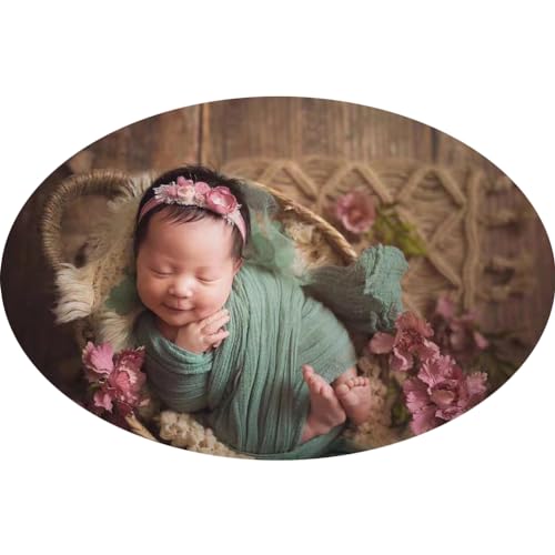 Image of RUZHILING Newborn Baby Photography Stretch Wrap Newborn Photo Blanket Newborn Photography Props for Boy Girl Photoshoot Swaddle (Green)