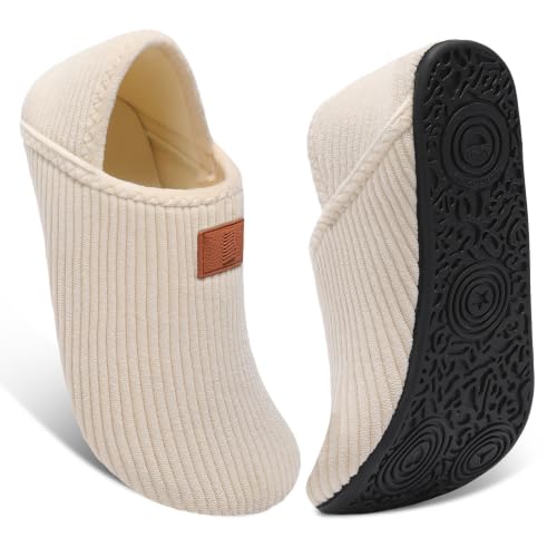 Image of Fires Womens Mens Slippers with Rubber Sole Soft-Lightweight House Slipper Socks Around House Shoes Non Slip Indoor /Outdoor