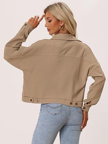 Allegra K Waffle Shirt Jacket for Women's Casual Drop Shoulder Lightweight Shacket Button Down Shirt3