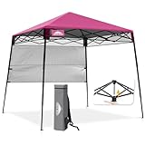 EAGLE PEAK 8x8 Pop Up Canopy Tent with Sidewall, Compact, Portable Slant Leg Instant Sun Shelter for Beach, Sports, & Camping, 8x8 Base 6x6 Top, Pink