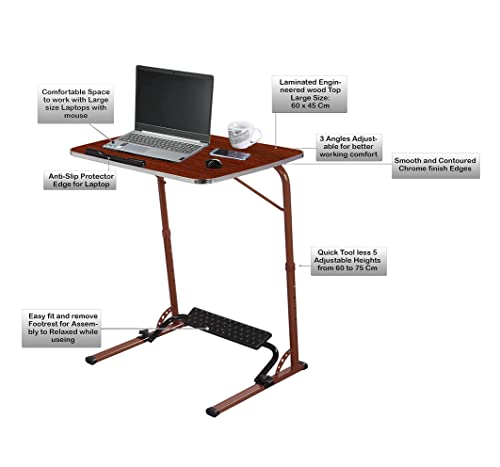 Image of Bade Large Size top Steel Wood 60 * 45 * 75 cm Multipurpose Laptop Table with footrest 5 Heights 3 Angles Adjustable, Study, Kids, Office and Dinning Table (Rosewood)