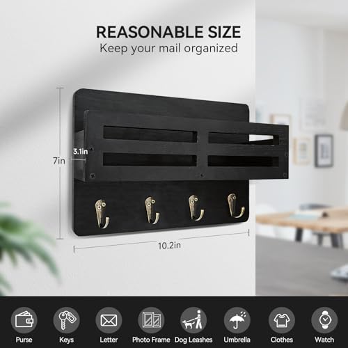 image for KISENG Key Holder Wall Mount, 10 inch Decorative Key and Mail Holder f