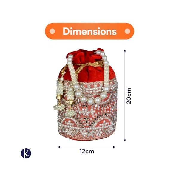 Kundhadiya Collections Pearl Potli Bags for Women | Potli Bags for Ladies | Potli Bags for Ladies for Wedding (Red) - Image 3