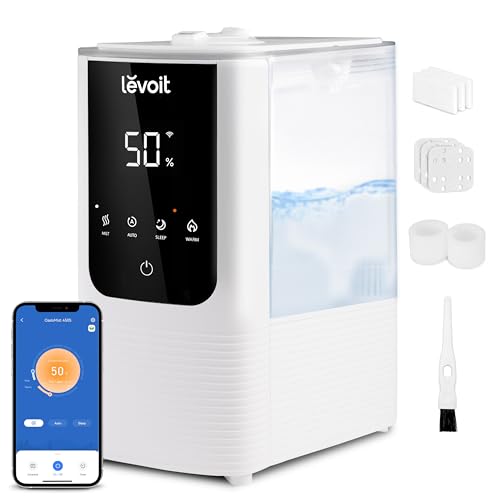 LEVOIT Humidifiers for Bedroom Home, Smart Warm and Cool Mist Air Humidifier for Large Room, Auto Customized Humidity, Fast Symptom Relief, Easy Top Fill, Essential Oil, Quiet, OasisMist4.5L