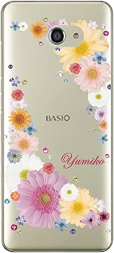 BASIO4 ケース ベイシオ4 カバー KYV47 ラインストーン らふら 押し花風 ポップフラワー