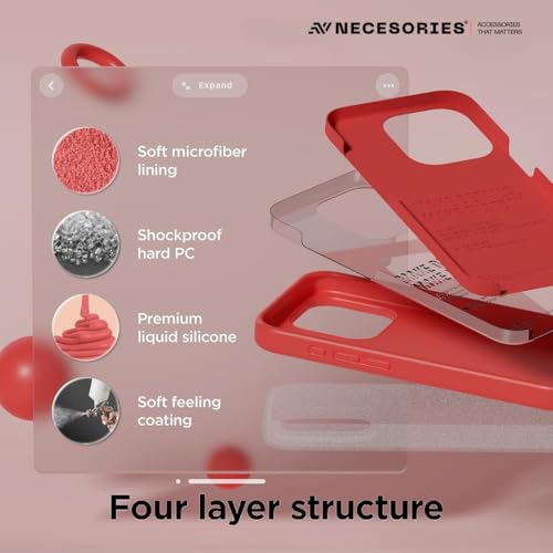 Image of Liquid Silicone Case Compatible for iPhone 15 Pro Max Red | Slim Back Cover | Soft Touch Bumper | Shockproof Drop Protection | Microfiber Cloth Inside | Sleek Solid Design