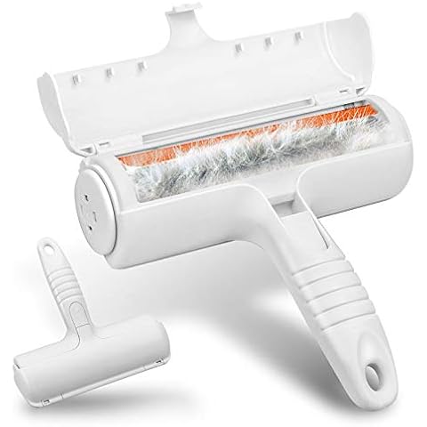 USION Pet Hair Remover Roller For Furniture Reusable,Dog Cat Fur Remover Brush One Hand Operation, Self-Cleaning Lint Removel Animal Fur Collector from Carpets, Sofa, Bedding and More(White) Cover