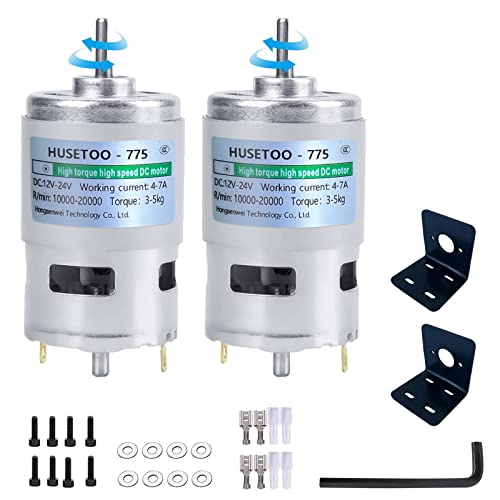 775 DC Motor 12v DC Motor High Torque DC Motor Max 20000 RPM Dual Ball Bearings Quiet Power Wheels Motor Upgrade DC Motor（with Bracket） (D Shaft Motors-2Pack)