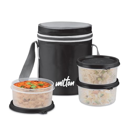 Softline Foodie Tiffin Insulated Lunch Box, Set of 3, (280 ml Each), Black | Leak Proof | Microwave Safe | Odour Proof | Light Weight | Easy to Carry 