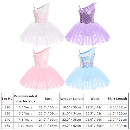 IWEMEK Little Big Girls Sequins Leotard Tutu Ballet Dress Sleeveless Ruffled One Shoulder Gymnastics One Piece Kids Dancewear Camisole Skirt Skating Ballerina Performance Costume Purple 3-4 Years