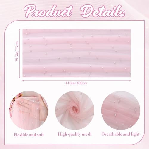 LOMOHOO Table Runner Pink 75x300cm Wedding Table Decoration with Pearl and Tulle, Pink Cheesecloth Tablecloth Sheer Table Cloth Runner Pearl Gauze for Bridal Shower Birthday Party Dining Table - Image 4