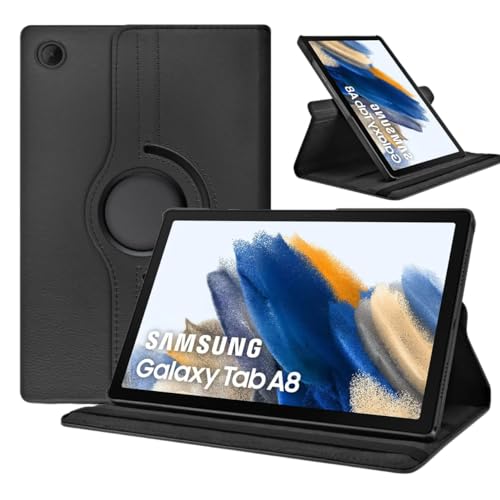 Gocob Funda para Samsung Galaxy Tab A8 de 10.5 pulgadas (2021) (SM-X200/X205/X207), funda de cuero con soporte giratorio de 360 grados (negro)