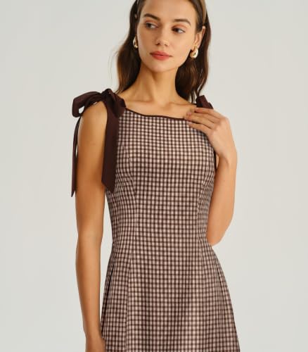 Image of RIHOAS Women's Plaid Gingham Dress Casual Summer Midi Dresses for Women | Cute,Boat Neck,Non-adjustable Bow,A line,Vintage,Sleeveless,Spring,Winter,Casual Daily,Picnic,Travel,Vacation,Christmas