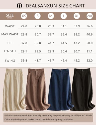 Idealsanxun Linen Skirts For Women 2024 Casual Spring Summer High Waisted Aline Midi Skirt With Pockets thumb #5