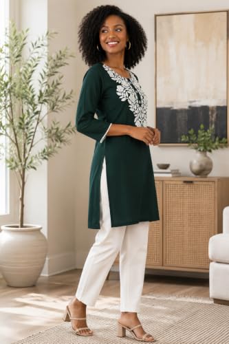 Image of LIBOZA Kurti for Women - Short Chikankari Kurtis for Girls, Lakhnawi Tunic Top Kurta Design for Ladies, Woman Ethnic Kurthis & Shirt with Sleeve