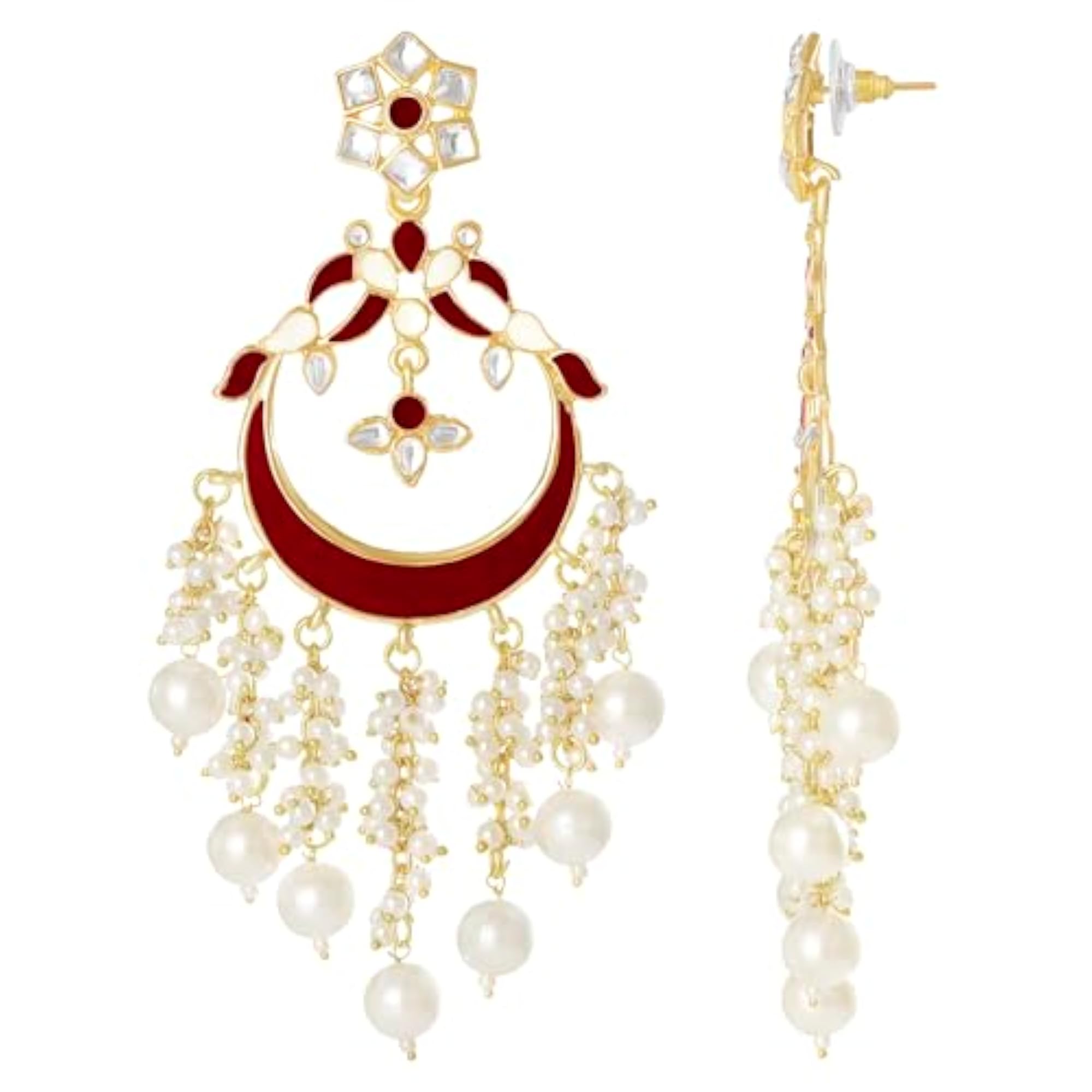 Women's Traditional Gold-Plated Brass and Pearl Dangle Earrings