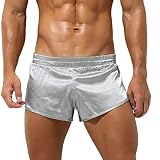YiZYiF Herren Boxershorts Satin Glanz Boxer Briefs Seide Optik Schlafanzug Pyjamahose Shorts Locker Trunk Unterhose Grau C M