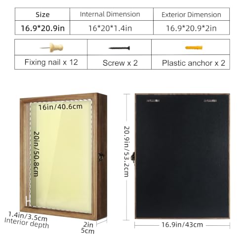 Image of TJ.MOREE Large Shadow Box 16x20 Display Case Wood Picture Frame Carbonized | Rustic Keepsake Box with Linen Back for Memorabilia, Graduation Photos, Military Medals, Pet Memorial Gifts