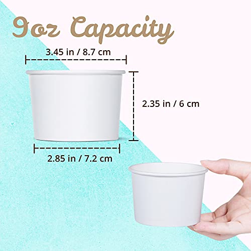 Matican 9W5F Paper Ice Cream Cups - 50-Count 9-Oz Disposable Dessert Bowls For Hot Or Cold Food, 9-Ounce Party Supplies Treat Cups For Sundae, Frozen Yogurt thumb #3