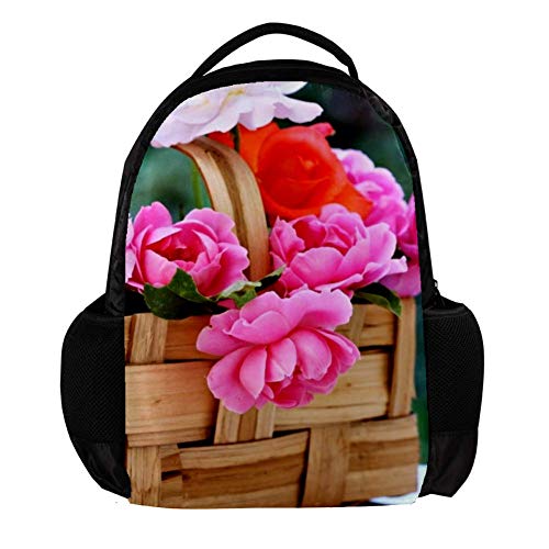 Desheze Basket of Roses Mochila ligera para la escuela y viajes