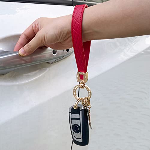 Ohkyoot Microfiber Leather Wristlet Keychain,Key Chain Holder Car Keys Keychain With 5 Key Ring And Anti-Lost D Ring (Red Gold) #TOP2