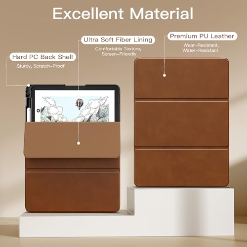 Image of MoKo Stand Case for 11 inch Kindle Scribe (3rd Generation -2025) & Kindle Scribe Colorsoft (1st Generation 2025) - Premium Leather Trifold Stand Cover with Pen Holder, Auto Sleep /Wake, Brown