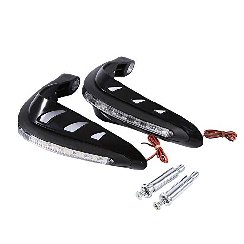 KIMISS Protector de manillar para moto, 1 par con luces LED, guardabarros universal, diseño negro y resistente, manetas protectoras