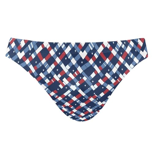 Red and Bule Buffalo Check Plaid Mens Swimwear Swim Briefs Bikini Swimsuit for Summer Beach L B0404341