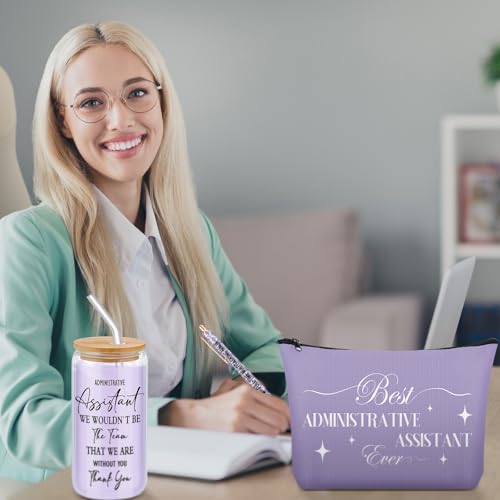 Skylety 7 Pcs Administrative Assistant Gifts Set 16oz Glass Tumbler Makeup Bag Ballpoint Pens Notebook Admin Professional Day Secretary Thank You Gift for Women Lady Coworkers Office by Skylety - Image 6