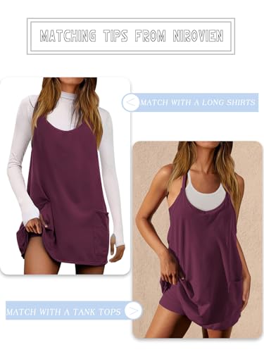 Image of Nirovien Womens Tennis Dress Workout Mini Dress with Shorts Sleeveless Spaghetti Straps Golf Athletic Dresses