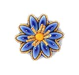 Porzellan und Glasperlen Brosche Blume Margerite gelb und blau kleine aus Porzellan und Glasperlen – Modeschmuck