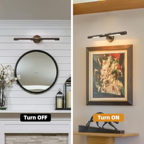 Image of Museum Gallery Bathroom Picture Light - 24 Inch Long Bronze Brass Dimmable Hardwired Wall Sconces with E12 Bulb - Frame Pictures Art Deco Sconce Lights for Painting Photo Artwork Library Vanity Over