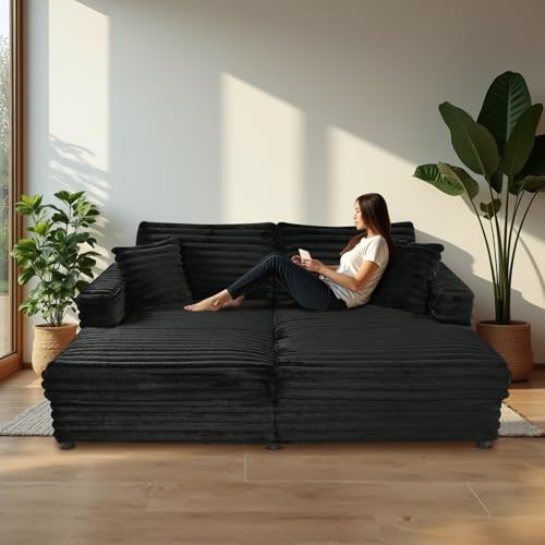 Oversized Corduroy Chaise Lounge Sleeper Sofa with Cushions