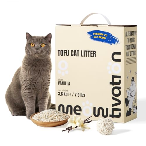 Arena de Tofu para Gatos 3,6 kg - Aglomerante y Vegetal con Fibra de Guisante, 99% Libre de Polvo, Control de Olores, Desechable en el Inodoro, Aroma Vainilla