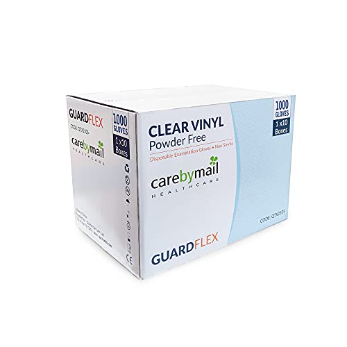 carebymail Healthcare CLEAR VINYL GLOVES - POWDER FREE, NON LATEX | 1 CASE (10 boxes of 100 Gloves, 1000 Gloves total) SMALL | MEDIUM | LARGE | X-LARGE (X-Large)