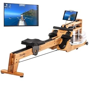 Skandika Wasserrudergerät Styrke Premium | Made in Germany, Kirschholz aus Deutschland, Rudergerät Wasser aus Holz, Kinomap App-Funktion, Rudermaschine für Zuhause, bis 180 kg
