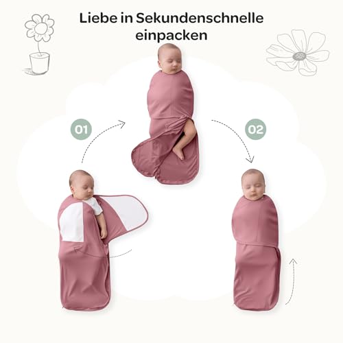 Momcozy Pucksack Baby 0-3 Monate, leiser Verschluss,Swaddle für frischgebackene Eltern, reduziert den Schreckreflex, unverzichtbar für Neugeborene 0-3 Monate, 2er-Pack,Rosa