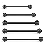 Ruifan 5PCS 14 Gauge Mix Sizes Industrial Barbell Cartilage Earring Body Piercing Jewelry 28mm 32mm 35mm 38mm 40mm - Black