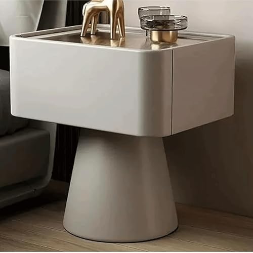 Mesita de noche con cajón y parte superior de cristal, mesita de noche moderna de cuero, armario de almacenamiento para decoración de dormitorio
