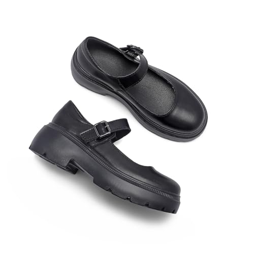 Image of Womens Mary Jane Shoes Round Toe Ankle Buckle Strap Chunky Heel Pumps Platform Casual for Comfortable Dressy Party Work Oxfords
