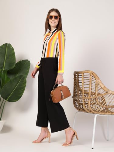 Image of Style Quotient Women Beige White Stripe Printed Formal Shirt