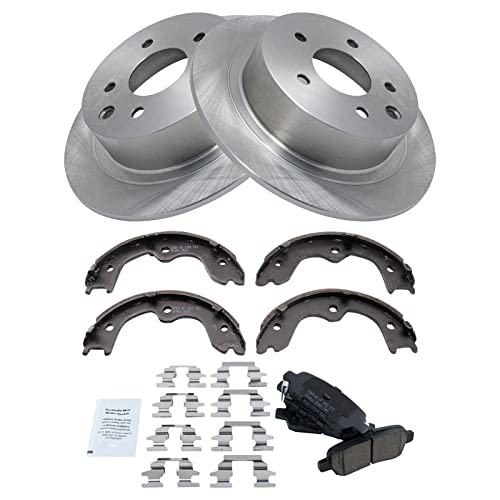 Image of TRQ Rear Brake Pad and Rotor Set Ceramic Rotors Parking Brake Shoe Compatible with 2002-2021 Nissan Altima 2004-2008 Maxima