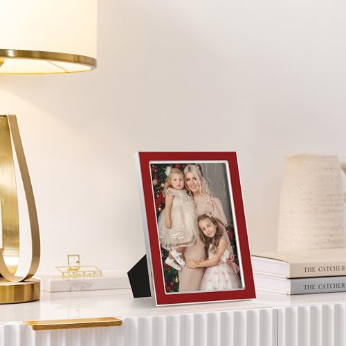 Image of eletecpro 4x6 Enamel Picture Frame with Real Glass Cover, Cute Photo Frame with Silver Metal Edge, Horizontal and Vertical Display Pictures 4 by 6 for Tabletop and Wall Decor, Red, 1 Pack