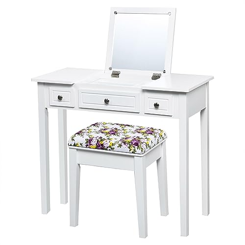 COSTWAY Toeletta Trucco con Sgabello, Postazione