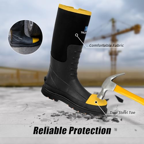 Steel Toe Rubber Boots for Men with Steel Shank, Anti Slip Waterproof Mens Mud Boots Hunting Work Boots, Durable Rain Boots for Construction, Farming, Size 6-142