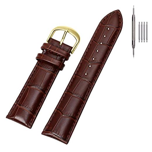 EACHE Croc Grain 18mm Brown Leather Watch Bands for Men, Gold Buckle